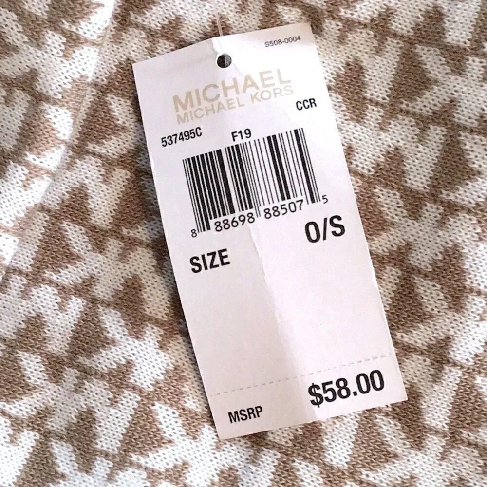 MICHAEL Michael Kors Tan and White MK Logo Infinity Scarf NEW
